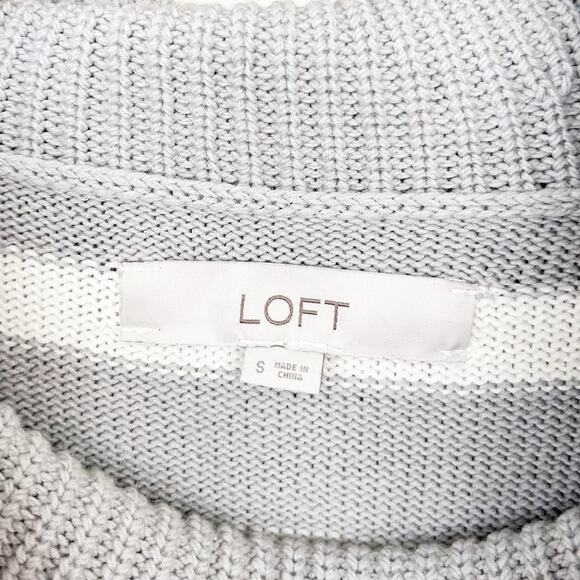 Loft Gray White Striped Turtleneck Poncho Knit Sweater Sz S - Picture 2 of 6